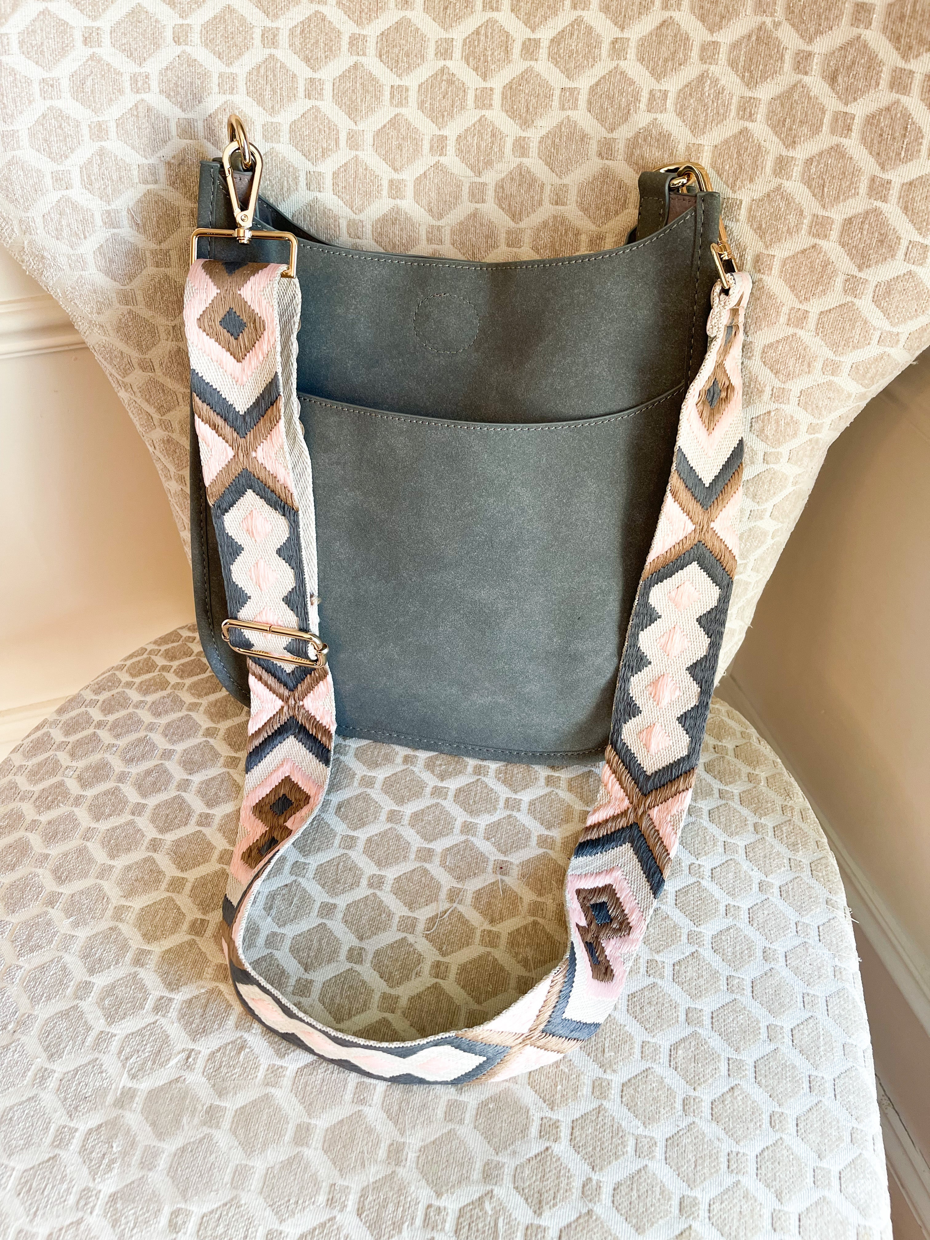 Vegan Suede Crossbody Bag – Pick Your Strap | Gray